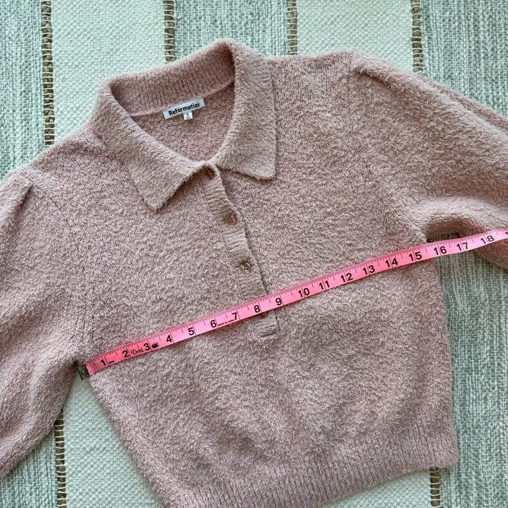 Reformation Light Pink Fuzzy Short Sleeves Collared Pullover Polo Women’s Small - Picture 6 of 8